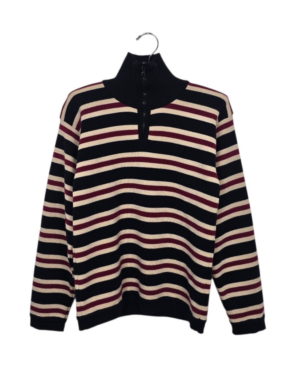 Vintage F By Faconnable Striped Quarter Zip Wool Pullover Sweater Men Med